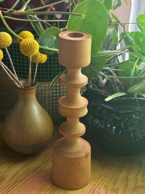 Murmann Denmark Hand Turned Wood Tapered Candlestick, Vintage Circa 1960's